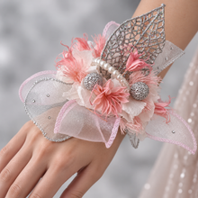 Load image into Gallery viewer, Everlasting preserved flowers corsage in pink, white & silver AB2044 - School formal, prom, graduation