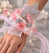 Load image into Gallery viewer, Everlasting preserved flowers corsage in pink, white & silver AB2044 - School formal, prom, graduation