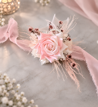 Load image into Gallery viewer, Everlasting preserved flowers corsage pastel pink & white AB2045 - School formal, prom, graduation