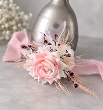 Load image into Gallery viewer, Everlasting preserved flowers corsage pastel pink & white AB2045 - School formal, prom, graduation