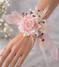 Load image into Gallery viewer, Everlasting preserved flowers corsage pastel pink & white AB2045 - School formal, prom, graduation