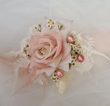 Load image into Gallery viewer, Everlasting preserved flowers corsage pastel pink / peach & white AB2046 - School formal, prom, graduation
