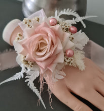 Load image into Gallery viewer, Everlasting preserved flowers corsage pastel pink / peach & white AB2046 - School formal, prom, graduation
