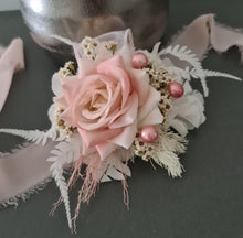 Load image into Gallery viewer, Everlasting preserved flowers corsage pastel pink / peach & white AB2046 - School formal, prom, graduation