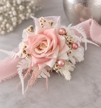 Load image into Gallery viewer, Everlasting preserved flowers corsage pastel pink / peach & white AB2046 - School formal, prom, graduation