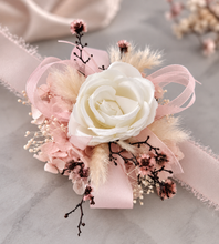 Load image into Gallery viewer, Everlasting preserved flowers Stirlingia corsage pastel pink & white AB2047 - School formal, prom, graduation
