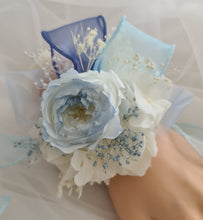 Load image into Gallery viewer, Soft blue & white preserved peony corsage AB2049 - School formal, prom, graduation