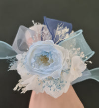 Load image into Gallery viewer, Soft blue & white preserved peony corsage AB2049 - School formal, prom, graduation