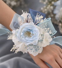 Load image into Gallery viewer, Soft blue & white preserved peony corsage AB2049 - School formal, prom, graduation