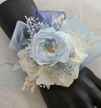 Load image into Gallery viewer, Soft blue & white preserved peony corsage AB2049 - School formal, prom, graduation