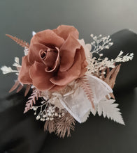 Load image into Gallery viewer, Preserved rose snap lock corsage in brown & white AB2050 - School formal, prom, graduation