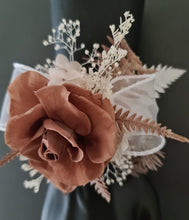 Load image into Gallery viewer, Preserved rose snap lock corsage in brown & white AB2050 - School formal, prom, graduation