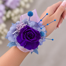Load image into Gallery viewer, Preserved rose purple, violet, blue snap lock corsage AB2054 - School formal, prom, graduation