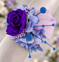 Load image into Gallery viewer, Preserved rose purple, violet, blue snap lock corsage AB2054 - School formal, prom, graduation