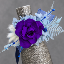 Load image into Gallery viewer, Unique purple & blue preserved rose corsage w crystal AB2059 - School formal, prom, graduation