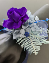 Load image into Gallery viewer, Unique purple & blue preserved rose corsage w crystal AB2059 - School formal, prom, graduation