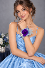 Load image into Gallery viewer, Unique purple & blue preserved rose corsage w crystal AB2059 - School formal, prom, graduation