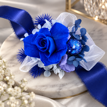 Load image into Gallery viewer, Royal blue glitter preserved rose corsage & buttonhole AB2060 - School formal, prom, graduation