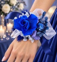 Load image into Gallery viewer, Royal blue glitter preserved rose corsage & buttonhole AB2060 - School formal, prom, graduation