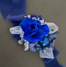 Load image into Gallery viewer, Royal blue glitter preserved rose corsage & buttonhole AB2060 - School formal, prom, graduation
