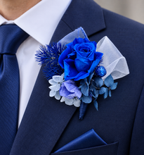 Load image into Gallery viewer, Royal blue glitter preserved rose corsage & buttonhole AB2060 - School formal, prom, graduation