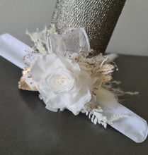 Load image into Gallery viewer, Preserved rose snap lock corsage in champagne gold & white AB2061 - School formal, prom, graduation