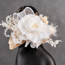 Load image into Gallery viewer, Preserved rose snap lock corsage in champagne gold & white AB2061 - School formal, prom, graduation