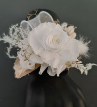 Load image into Gallery viewer, Preserved rose snap lock corsage in champagne gold & white AB2061 - School formal, prom, graduation