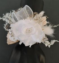 Load image into Gallery viewer, Preserved rose snap lock corsage in champagne gold & white AB2061 - School formal, prom, graduation