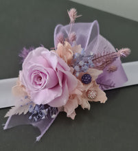 Load image into Gallery viewer, Preserved rose snap lock corsage in pastel pink & violet colours AB2062 - School formal, prom, graduation