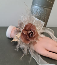 Load image into Gallery viewer, Preserved rose snap lock corsage in brown, champagne gold & neutral AB2063 - School formal, prom, graduation