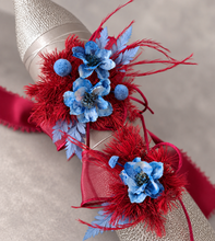 Load image into Gallery viewer, Burgundy & blue preserved flowers corsage and buttonhole set AB2077 - School formal, prom, graduation