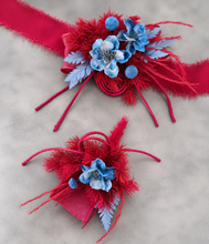 Load image into Gallery viewer, Burgundy & blue preserved flowers corsage and buttonhole set AB2077 - School formal, prom, graduation