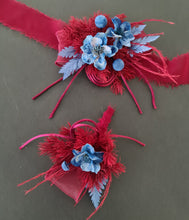 Load image into Gallery viewer, Burgundy & blue preserved flowers corsage and buttonhole set AB2077 - School formal, prom, graduation