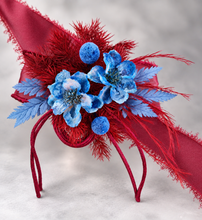 Load image into Gallery viewer, Burgundy & blue preserved flowers corsage and buttonhole set AB2077 - School formal, prom, graduation