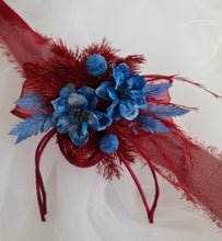 Load image into Gallery viewer, Burgundy & blue preserved flowers corsage and buttonhole set AB2077 - School formal, prom, graduation