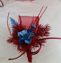 Load image into Gallery viewer, Burgundy & blue preserved flowers corsage and buttonhole set AB2077 - School formal, prom, graduation