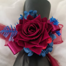Load image into Gallery viewer, Burgundy & blue preserved flowers velvet rose corsage and buttonhole set AB2078 - School formal, prom, graduation