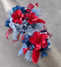Load image into Gallery viewer, Red & blue preserved flowers corsage and buttonhole set AB2080 - School formal, prom, graduation