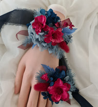 Load image into Gallery viewer, Red & blue preserved flowers corsage and buttonhole set AB2080 - School formal, prom, graduation