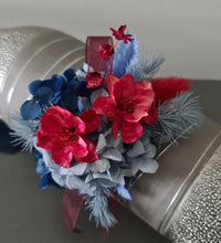 Load image into Gallery viewer, Red & blue preserved flowers corsage and buttonhole set AB2080 - School formal, prom, graduation