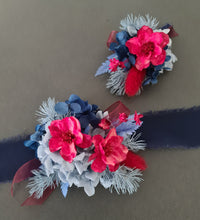 Load image into Gallery viewer, Red & blue preserved flowers corsage and buttonhole set AB2080 - School formal, prom, graduation