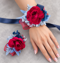 Load image into Gallery viewer, Preserved burgundy rose corsage & buttonhole AB2081 - School formal, prom, graduation