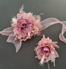 Load image into Gallery viewer, Preserved smokey pink rose corsage & buttonhole AB2082 - School formal, prom, graduation