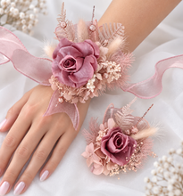 Load image into Gallery viewer, Preserved smokey pink rose corsage & buttonhole AB2082 - School formal, prom, graduation