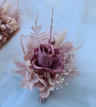 Load image into Gallery viewer, Preserved smokey pink rose corsage & buttonhole AB2082 - School formal, prom, graduation