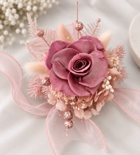 Load image into Gallery viewer, Preserved smokey pink rose corsage & buttonhole AB2082 - School formal, prom, graduation