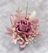 Load image into Gallery viewer, Preserved smokey pink rose corsage & buttonhole AB2082 - School formal, prom, graduation