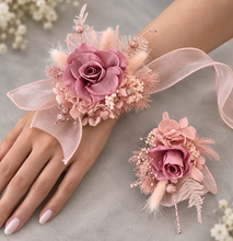 Load image into Gallery viewer, Preserved smokey pink rose corsage & buttonhole AB2082 - School formal, prom, graduation