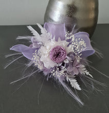 Load image into Gallery viewer, Fluffy furry band dusty purple / lilac preserved peony corsage AB2087 - School formal, prom, graduation